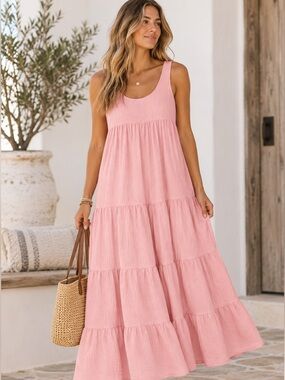 FP Beach by Free People Pink Tiered Maxi Dress – Size Medium